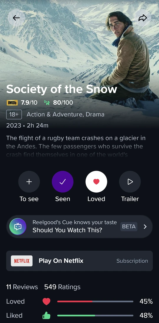 Society of the Snow in Reelgood