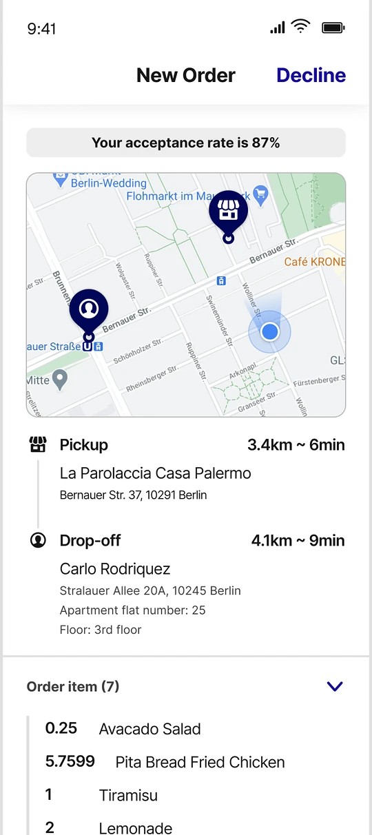 A new order in the Roadrunner rider app, Berlin