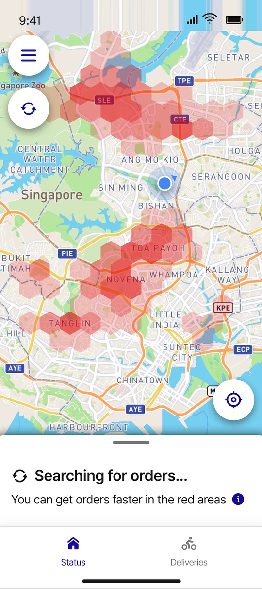 Searching for orders on the demand map